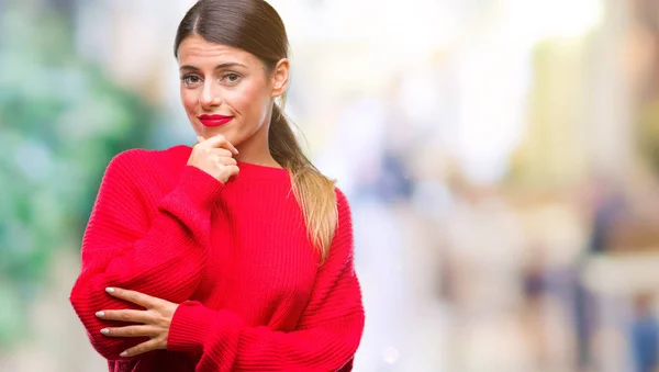 Joven Mujer Negocios Hermosa Vistiendo Suéter Invierno Sobre Fondo Aislado —  Fotos de Stock