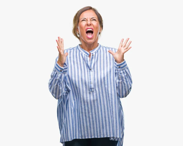 Middle Age Senior Hispanic Woman Isolated Background Crazy Mad Shouting — Stock Photo, Image