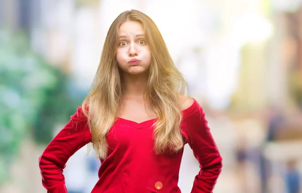 Junge Schöne Blonde Frau Rotem Pullover Über Isoliertem Hintergrund Die — Stockfoto