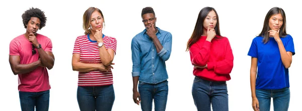 Samenstelling Van African American Hispanic Chinese Groep Mensen Geïsoleerde Witte — Stockfoto