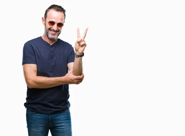 Middle Age Hoary Senior Man Wearing Sunglasses Isolated Background Smiling — Stock Photo, Image