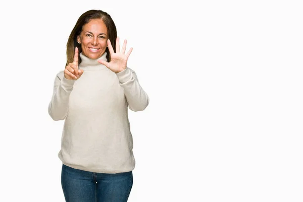 Volwassen Vrouw Mooie Middenleeftijd Winter Trui Dragen Geïsoleerd Achtergrond Weergegeven — Stockfoto