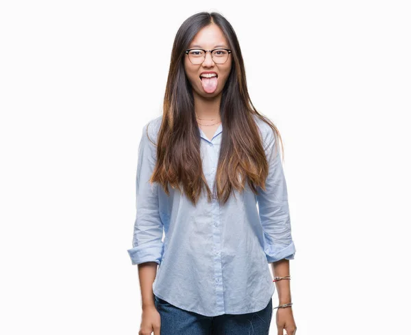 Νεαρά Ασιατικές Επιχειρήσεις Γυναίκα Φοράει Γυαλιά Πέρα Από Απομονωμένο Υπόβαθρο — Φωτογραφία Αρχείου