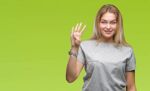 Jonge Kaukasische Vrouw Geïsoleerde Achtergrond Weergeven Met Vingers Omhoog Nummer — Stockfoto