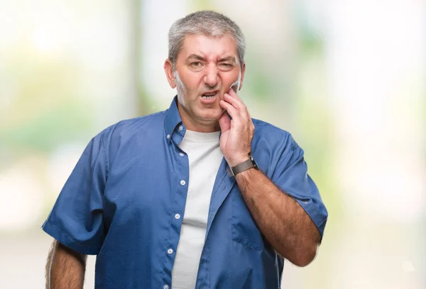 Bello Uomo Anziano Sfondo Isolato Toccare Bocca Con Mano Con — Foto Stock