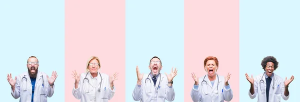 Collage Van Groep Professionals Artsen Medische Uniform Dragen Geïsoleerd Achtergrond — Stockfoto
