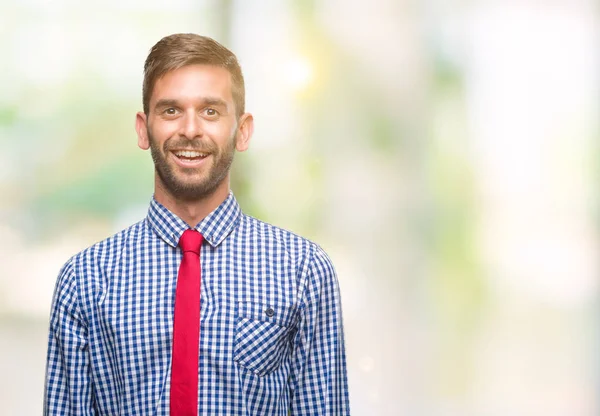 Giovane Uomo Affari Bello Sfondo Isolato Con Sorriso Felice Fresco — Foto Stock