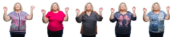 Collage Mujer Gorda Mayor Sobre Fondo Aislado Relajarse Sonreír Con —  Fotos de Stock