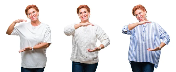 Collage Mujer Mayor Mediana Edad Sobre Fondo Blanco Aislado Gesticulando — Foto de Stock