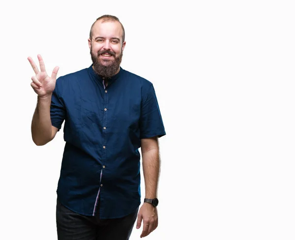 Young Caucasian Hipster Man Isolated Background Showing Pointing Fingers Number — Stock Photo, Image