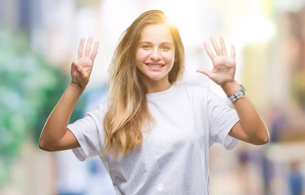 Giovane Bella Donna Bionda Indossa Casual Shirt Bianca Sfondo Isolato — Foto Stock