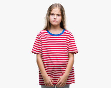 İzole arka plan şüpheci ve sinir, papatyanın üzgün sorun nedeniyle genç güzel kız. Negatif kişi.