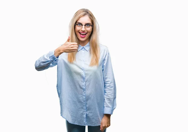 Joven Mujer Negocios Rubia Hermosa Con Gafas Sobre Fondo Aislado —  Fotos de Stock