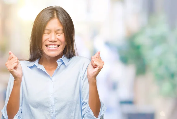 Young Asian Business Woman Isolated Background Excited Success Arms Raised — Stock Photo, Image