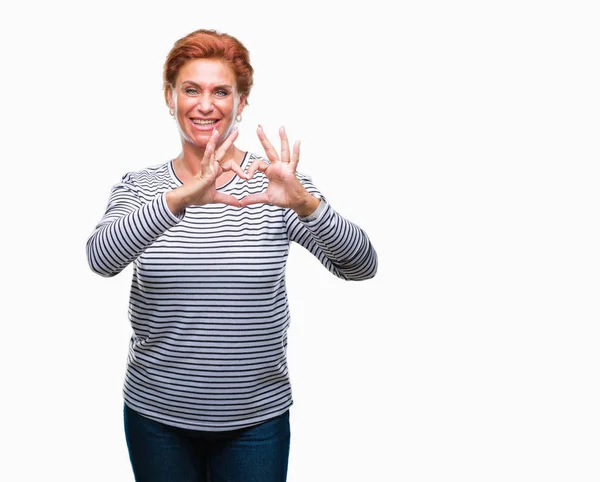 Atrractive Senior Caucasian Redhead Woman Isolated Background Smiling Love Showing — Stock Photo, Image