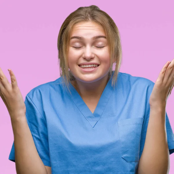 Young Caucasian Nurse Woman Wearing Surgeon Uniform Isolated Background Celebrating — Stock Photo, Image