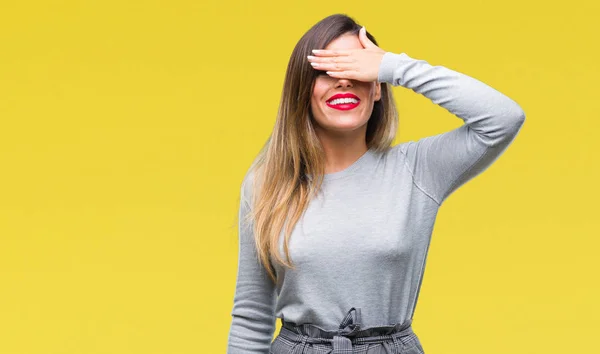 Junge Schöne Arbeiterin Geschäftsfrau Über Isolierten Hintergrund Lächelnd Und Lachend — Stockfoto