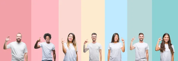 Collage Van Verschillende Etniciteit Jongeren Dragen Witte Shirt Kleurrijke Geïsoleerde — Stockfoto