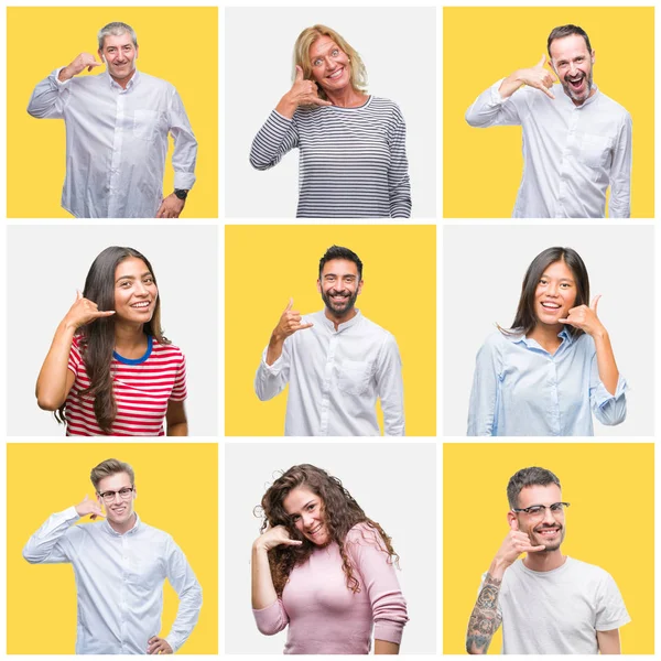 Kolaż Grupą Młodych Starszych Ludzi Nad Żółtym Białym Tle Uśmiechający — Zdjęcie stockowe