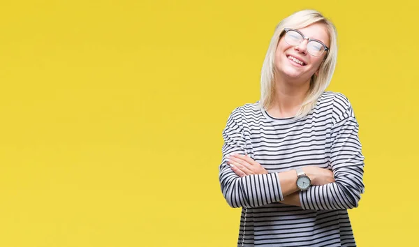 Junge Schöne Blonde Frau Mit Brille Über Isoliertem Hintergrund Glücklich — Stockfoto