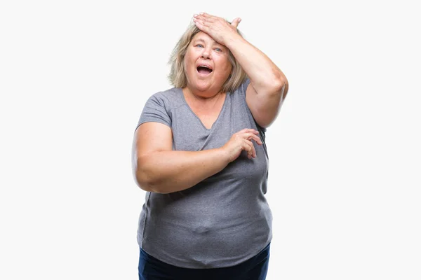 Senior Size Caucasian Woman Isolated Background Surprised Hand Head Mistake — Stock Photo, Image