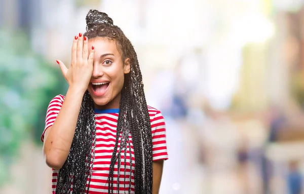 Young Gevlochten Hair Afrikaans Amerikaans Meisje Geïsoleerde Achtergrond Die Betrekking — Stockfoto