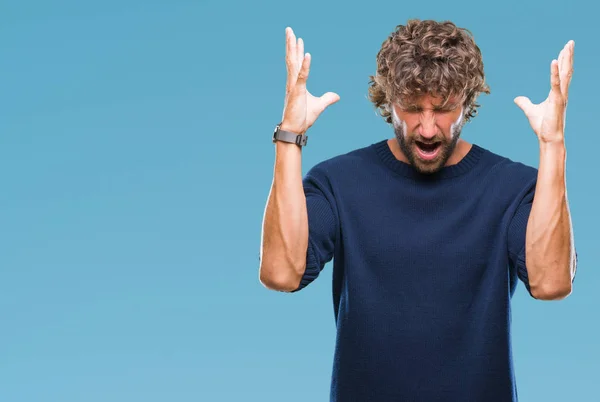 Hombre Modelo Hispano Guapo Usando Suéter Invierno Sobre Fondo Aislado —  Fotos de Stock