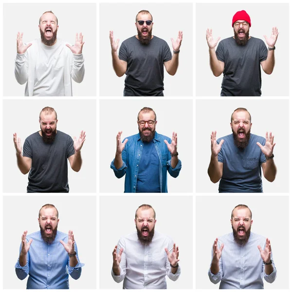 Collage Young Man Isolated Background Crazy Mad Shouting Yelling Aggressive — Stock Photo, Image