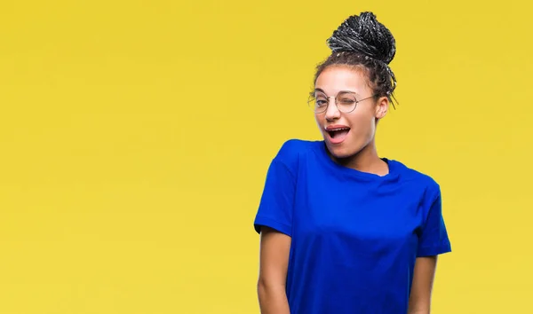 Jovem Trançado Cabelo Afro Americano Menina Vestindo Óculos Sobre Fundo — Fotografia de Stock