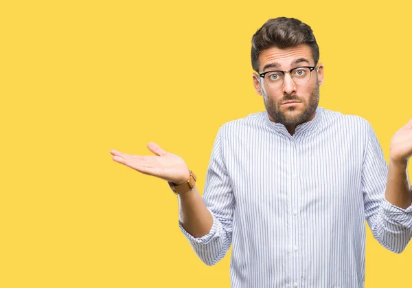 Young Handsome Man Isolated Background Clueless Confused Expression Arms Hands — Stock Photo, Image