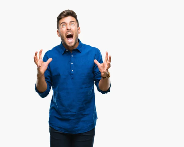 Jovem Homem Bonito Sobre Fundo Isolado Louco Louco Gritando Gritando — Fotografia de Stock