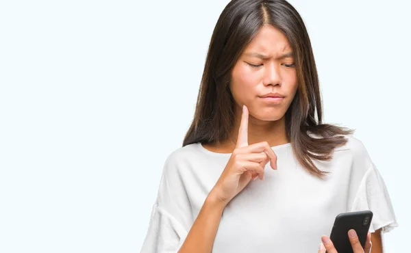 Young Asian Woman Using Smartphone Isolated Background — Stock Photo, Image