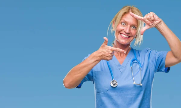 Middle Age Blonde Nurse Surgeon Doctor Woman Isolated Background Smiling — Stock Photo, Image