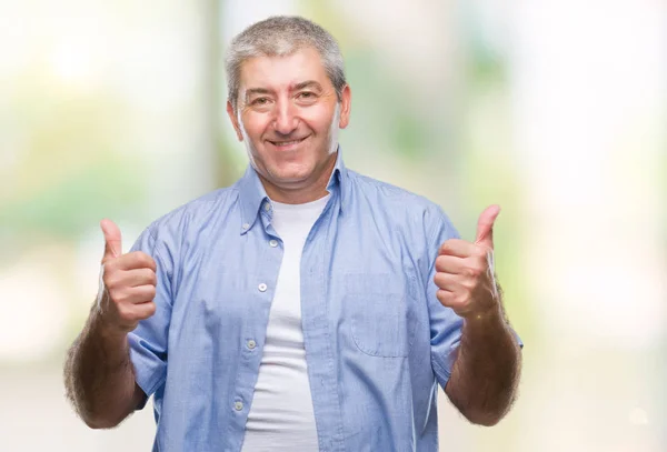 Bello Uomo Anziano Sfondo Isolato Segno Successo Facendo Gesto Positivo — Foto Stock