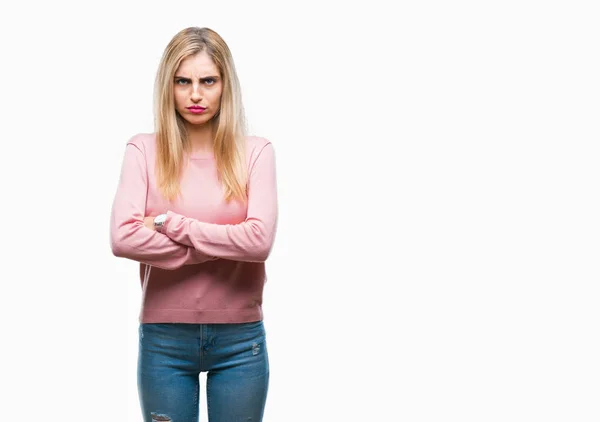 Young Beautiful Blonde Woman Wearing Pink Winter Sweater Isolated Background — Stock Photo, Image