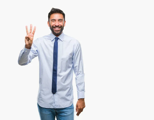 Dospělých Hispánská Obchodní Muž Nad Izolované Pozadí Zobrazení Ukázal Prsty — Stock fotografie