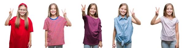 Collage Unga Vackra Lilla Flicka Ungen Över Isolerade Bakgrund Visar — Stockfoto