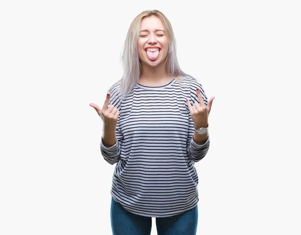 Junge Blonde Frau Über Isoliertem Hintergrund Die Mit Verrücktem Gesichtsausdruck — Stockfoto