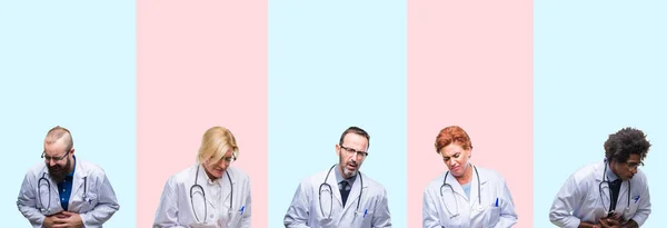 Kolaj Grup Profesyonellerin Doktorlar Tıbbi Giyen Üniforma Mide Üzerinde Ile — Stok fotoğraf