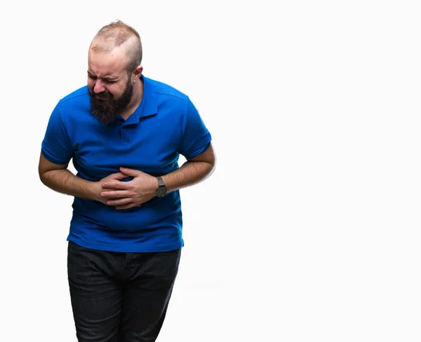 Homem Jovem Hipster Caucasiano Vestindo Camisa Azul Sobre Fundo Isolado — Fotografia de Stock