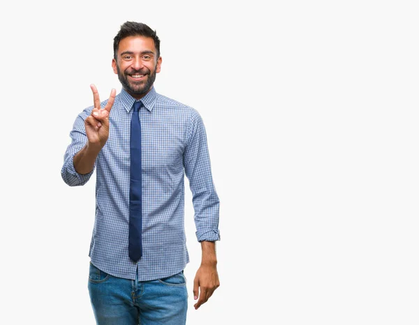 Pro Dospělé Hispánská Obchodní Muž Nad Izolované Pozadí Usmívající Smajlík — Stock fotografie