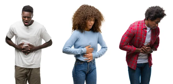 Collage Afroamericanos Grupo Personas Sobre Fondo Aislado Con Mano Estómago —  Fotos de Stock