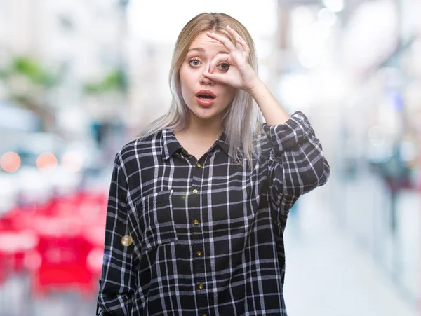 Young Blonde Woman Isolated Background Doing Gesture Shocked Surprised Face — Stock Photo, Image