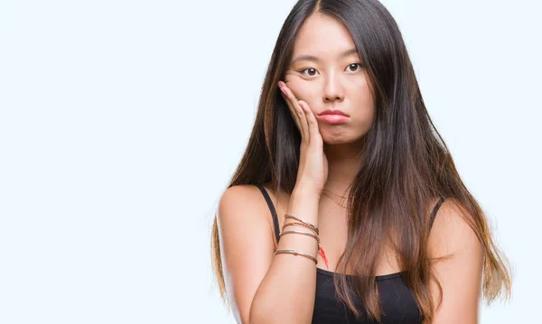 Jovem Mulher Asiática Sobre Isolado Fundo Pensamento — Fotografia de Stock