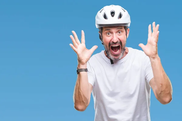 Hombre Ciclista Mediana Edad Que Usa Casco Seguridad Bicicleta Fondo — Foto de Stock