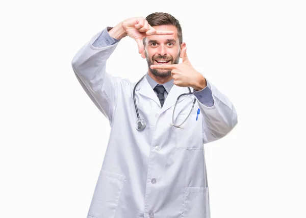 Young Handsome Doctor Man Isolated Background Smiling Making Frame Hands — Stock Photo, Image