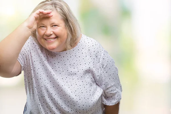 Senior Size Mulher Caucasiana Sobre Fundo Isolado Muito Feliz Sorrindo — Fotografia de Stock