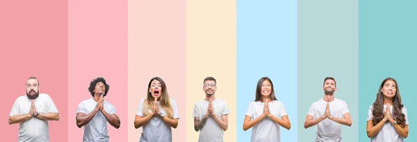 Collage Aus Verschiedenen Ethnischen Gruppen Junger Menschen Mit Weißem Shirt — Stockfoto