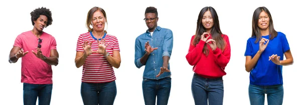 Composición Del Grupo Personas Afroamericanas Hispanas Chinas Sobre Fondo Blanco — Foto de Stock