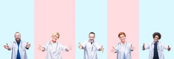 Collage Group Professionals Doctors Wearing Medical Uniform Isolated Background Looking — Stock Photo, Image